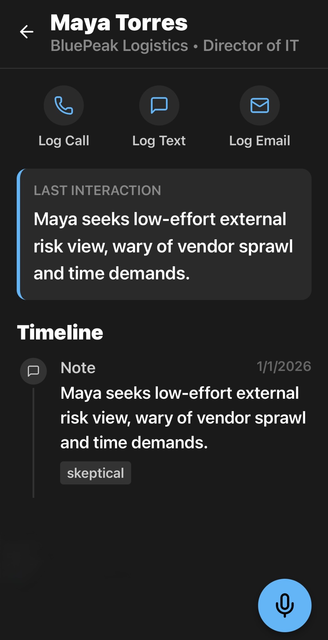 Contact context screen